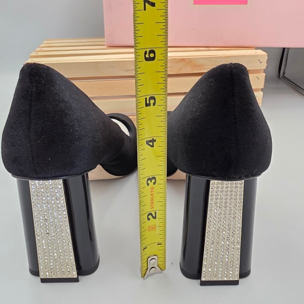 Kate Spade Sybil Pumps Women 7.5 Black Velvet Crystal‎ Block Heel S8351005 - Picture 5 of 7